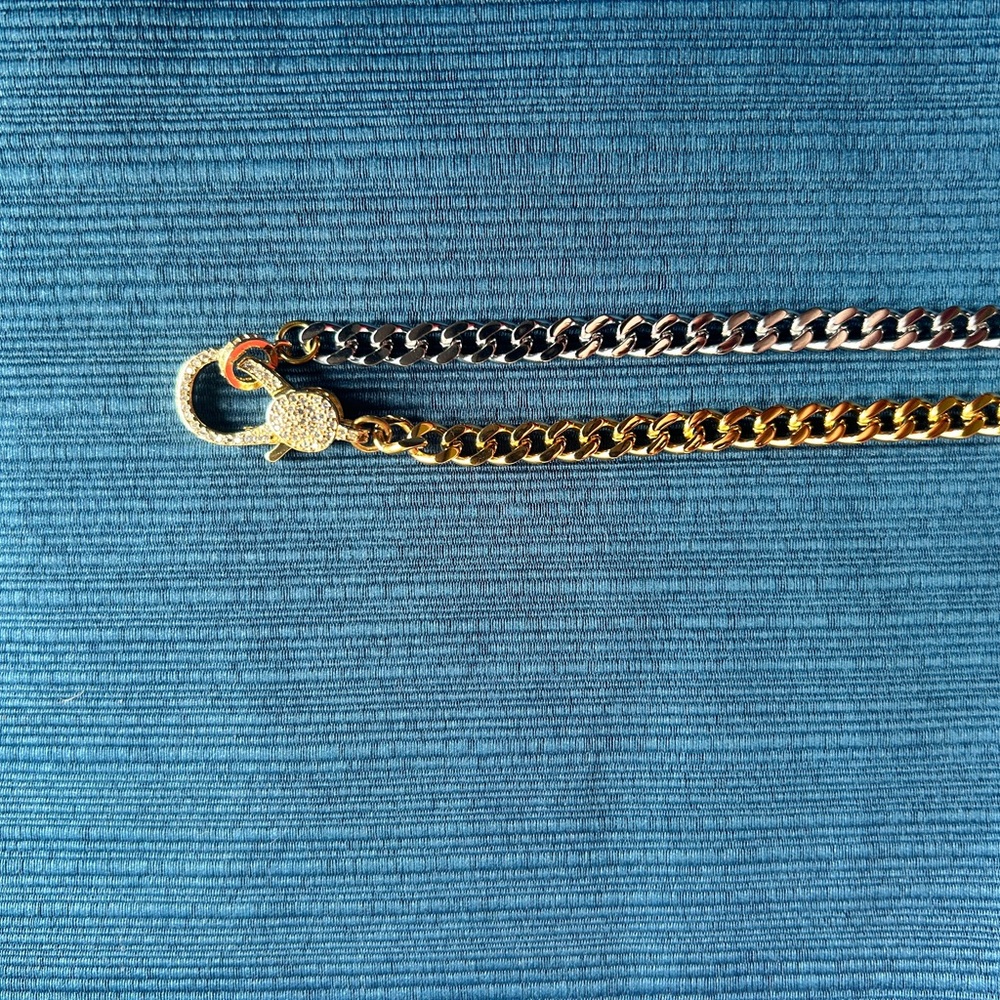 NWT Gold Silver Two Tone Stainless Steal Double Chain Necklace 16” - Picture 8 of 11